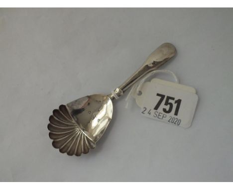 A Georgian fiddle pattern caddy spoon, with acorn bowl, Birmingham 1826, by TM