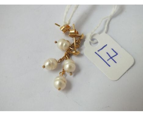 A pair of pearl double drop earrings in 14ct gold 