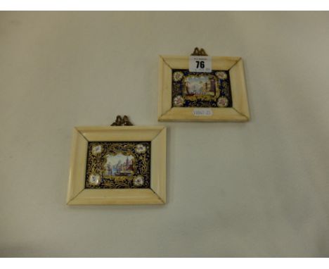 A pair of enamel (possible Limoges) of Venice in bovine frames, some damage