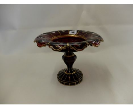 A Bohemian ruby red glass, gilt tazza