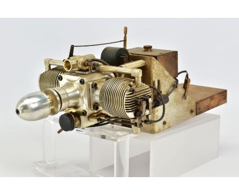 A HANDBUILT MODEL HORIZONTAL TWIN CYLINDER AIRCRAFT ENGINE, not tested, constructed and finished to a very high standard, in 