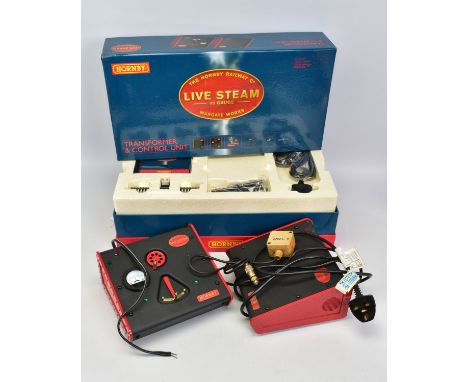 A BOXED HORNBY RAILWAYS LIVE STEAM TRANSFORMER AND CONTROL UNIT, No.R8205, not tested, X5039 transformer unit and X5040 live 