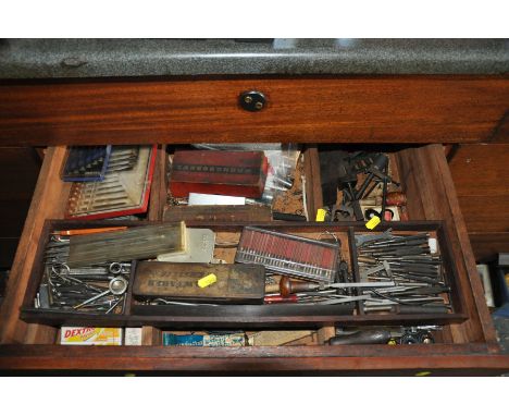 THE CONTENTS OF ONE DRAWER, containing a quantity of engineers tools including punches, drifts, precision screwdrivers, needl