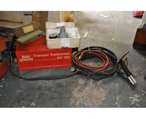 A BOC DC130 TRANS ARC WELDING PLANT, with stick and TIG guns, regulator and other accessories