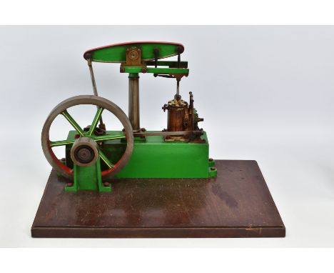 A STUART TURNER LIVE STEAM BEAM ENGINE, not tested, wooden clad cylinder, diameter of flywheel approximately 17.5cm, height o