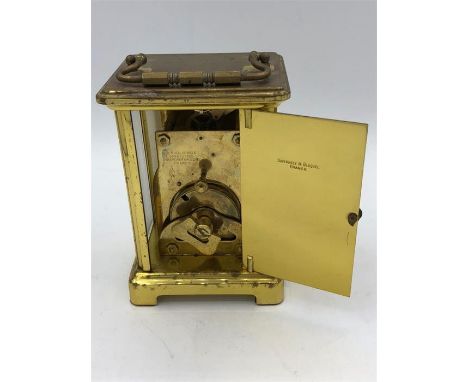 BAYARD FRANCE 20TH GILT CASED CARRIAGE CLOCK OF TRADITIONAL FORM with 8 days nine jewel movement, inside of rear door stamped