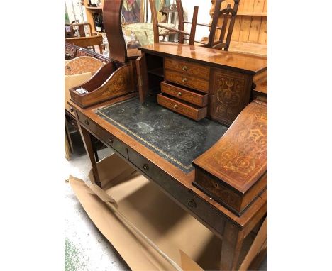 Late 19th Century French Style mahogany Carlton House Desk the D shaped superstructure fitted four central drawers flanked by