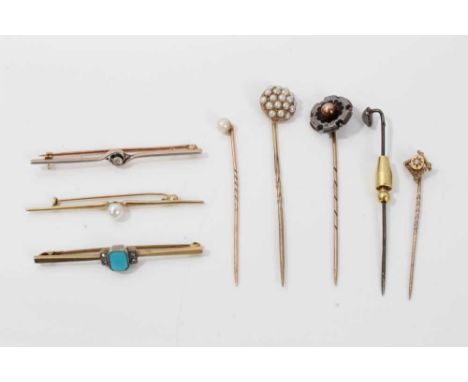 Eight Victorian and later stick pins and brooches various, 
