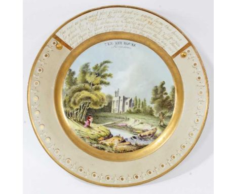 Chamberlain's Worcester plate, circa 1815, painted with The Rye House, Hertfordshire, the image from John Britton's Beauties 