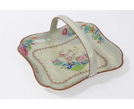 Early 19th century Spode pearlware rectangular basket, decorated with an Oriental floral pattern on a green ground, impressed