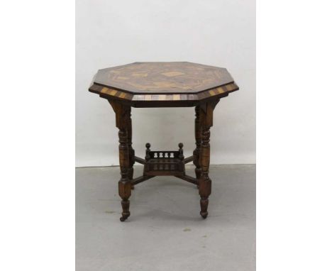 Of Chelmsford interest - an unusual late Victorian marquetry inland octagonal occasional table with trompe loeil decoration d