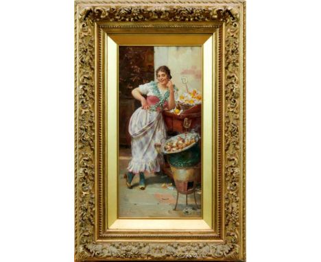 Stefano Novo (1862-1927), pair of oils on panel - Venetian Street Sellers, signed, inscribed and dated 1896, further inscribe