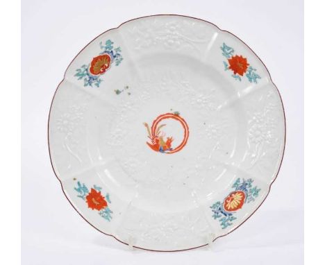 Chelsea porcelain plate, circa 1755, floral moulded and decorated in enamels in the Kakiemon style, 24.25cm diameterProvenanc