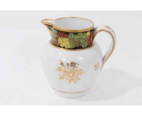 Attractive Spode jug, circa 1810, polychrome painted with a foliate pattern on a black ground, with gilt floral sprays around