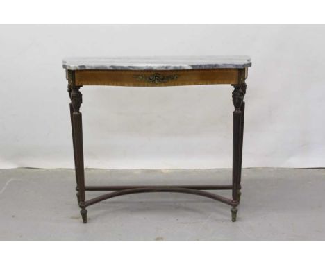 Reproduction marble topped console table with gilt metal mounts on reeded taper legs, 89cm wide