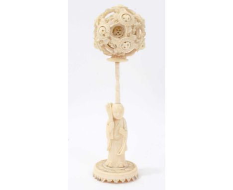 Late 19th century Chinese canton carved ivory puzzle ball, finely carved with concentric balls, approximately 7cm diameter, r