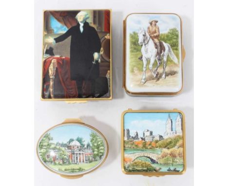 Four enamel boxes by Halcyon Days and others, on an American theme, including Halcyon Days for Smithsonian Institute, limited