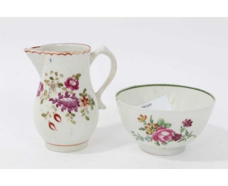 18th century Lowestoft porcelain sparrow beak jug, decorated in polychrome enamels with floral sprays, and a similarly decora