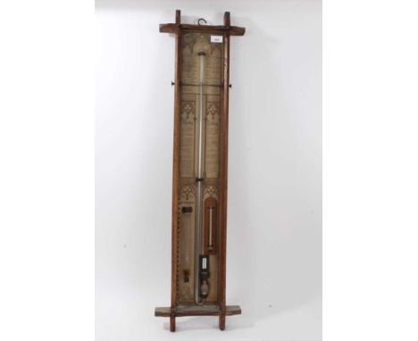 Victorian Admiral Fitzroy barometer in oak case with gothic decoration, 105cm high
