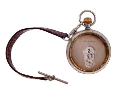 Early 20th century Swiss La Mysterieuse 'jump hour' pocket watch with circular silvered dial, button wind movement in nickel 