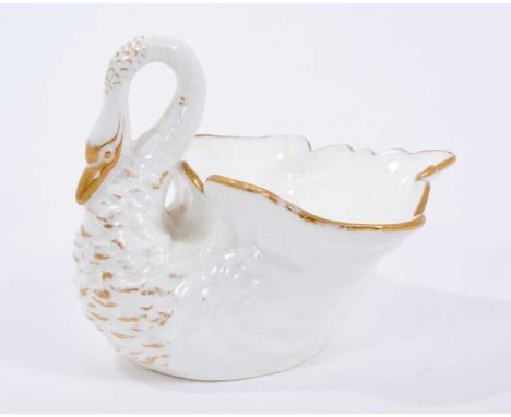 Grainger and Co Royal Worcester swan shaped flower holder, circa 1890, with gilt highlights, 8cm heightCondition report: Good