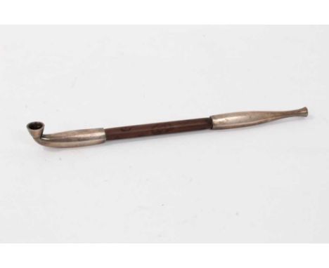 Chinese silver mounted opium pipe, 19.5cm long