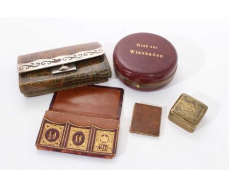 Late 19th/early 20th century German travelling writing set, comprising stamp holder roller blotter, inkwell and pen wipe in a