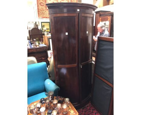 Regency Style Mahogany Freestanding Corner Cupboard fitted inside with a top shelf and coat hooks.