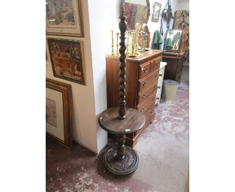 Carved oak & barley-twist standard lamp
