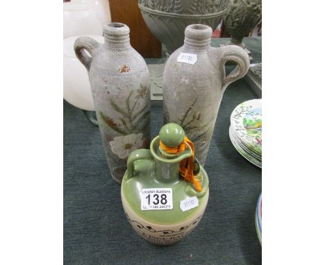 Irish whiskey flask & 2 hand-painted flasks