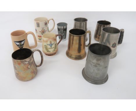 Air Force and Other Tankardsincluding "Gieves Ltd", plated tankard engraved "The Officers No 26 (T) Group Royal Air Force Hen