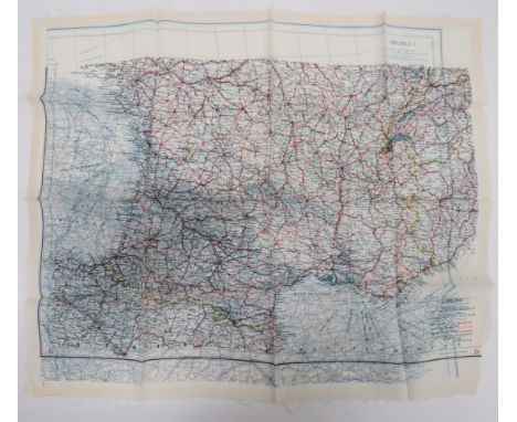 WW2 RAF Silk Escape Map of Europecolour printed, double sided, "C/D" map covering English Channel, France, Belgium, Holland, 