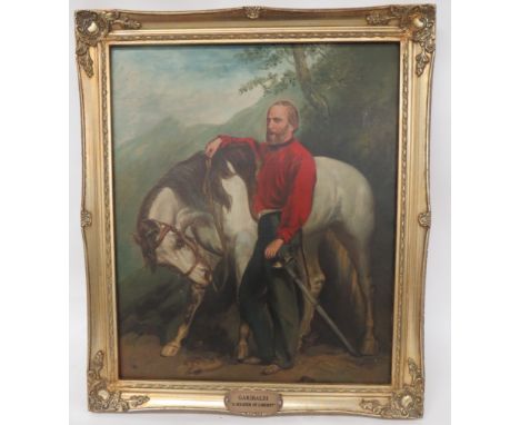 Oil On Canvas of "Garibaldi"24 x 20 inch, oil on canvas of Italian "Garibaldi".  Standing figure with Cavalry sword leaning o