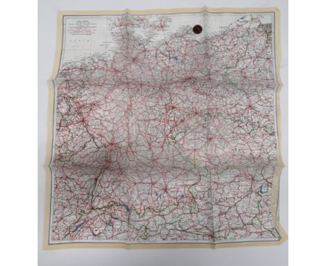 WW2 Silk Escape Map and Composite Button Compasscolour printed, single sided, "A" map covering North Germany, Holland, Switze