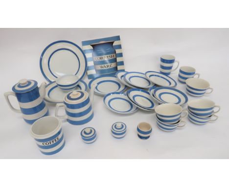 Quantity of Blue and White Cornish Ware Chinaincluding coffee pot ... Teapot ... 5 x saucers ... 5 x various cups ... 2 x mug