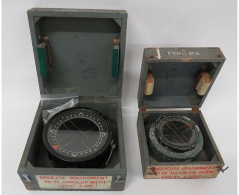 Two WW2 RAF Aircraft Compassesconsisting Type P10 compass.  Black painted finish.  Contained in its wooden transit box.  Comp