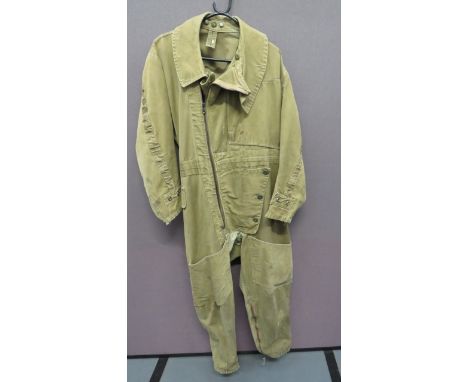 1941 Pattern Electrically Heated Sidcot Suitgreen tan canvas, one piece suit.  Offset front, full length body zip.  Zips to t