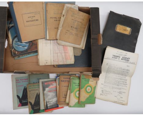 Quantity of Royal Air Force Training Manuals and Booksall relating to Sergeant J H P Lawrence.  Including RCAF Flying Maps fo