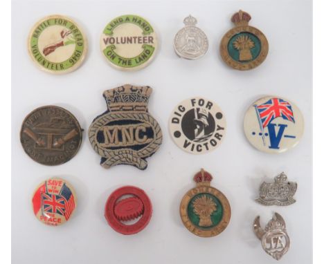 WW2 Home Front Badges .Including: Junior Salvage Steward, cellioloid badge. ... V For Victory. ... Lend a hand on the land. .