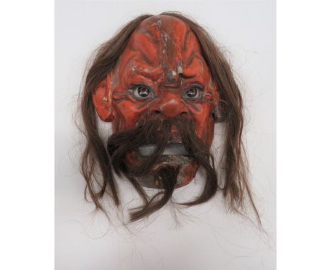 Scarce Japanese Late Edo To Meiji Period Iki-Ningyo Mask10 inch high mask produced in plaster with light red lacquer, externa