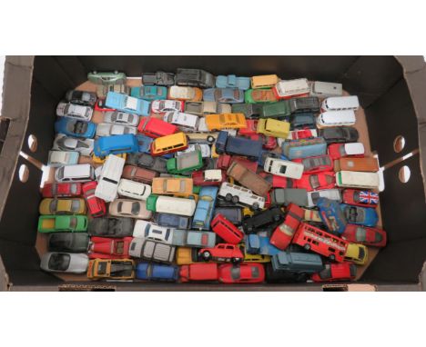 One Hundred and Twenty Play Worn Toy Carssmall scale vehicles including Corgi Junior ... Lesney ... Matchbox. Dusty condition