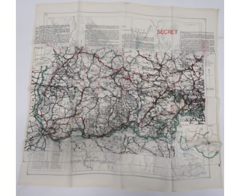 Rare Escape Routes Silk Mapcolour printed, double sided map with route from Oflag VIIC to Mojstrana (Yugoslavia), a 135 mile 