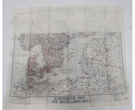 WW2 RAF Silk Escape Map of Scandinavia and The Balticblack and red printed, double sided map "F/G" showing Norway, Sweden, De