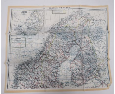 WW2 RAF Silk Escape Map of Scandinavia and The Balticcolour printed, double sided map "F/G" showing Norway, Sweden, Denmark a