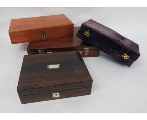 Collectables Selection of Four Various Boxesconsisting veneered example with mother of pearl escutcheons.  Part interior rema