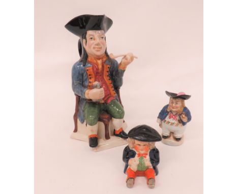 Three Various Toby Jugs consisting "Kent" Staffordshire example. &nbsp;Blue coat and black tricorn. &nbsp;Holding his tankard