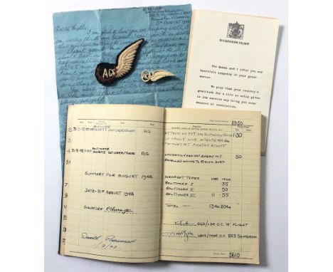 WW2 RAF 1942 Casualty Air Gunners Logbook. .This logbook records the operational flying of Sergeant R.A. Cherrington an Air G