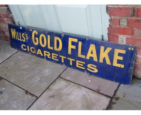 A Wills Gold Flake Cigarettes enamel sign - 38cm x 182cm - reasonably good, some chipping 