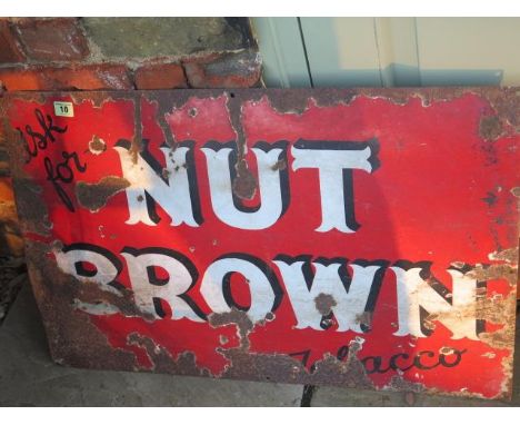 An enamel Nut Brown Tobacco sign - 51cm x 77cm - worn 