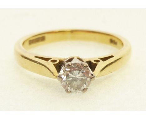 18CT GOLD SOLITAIRE DIAMOND RING, 0.22ct approx., tapered shoulders, d-shaped band, 2.4g